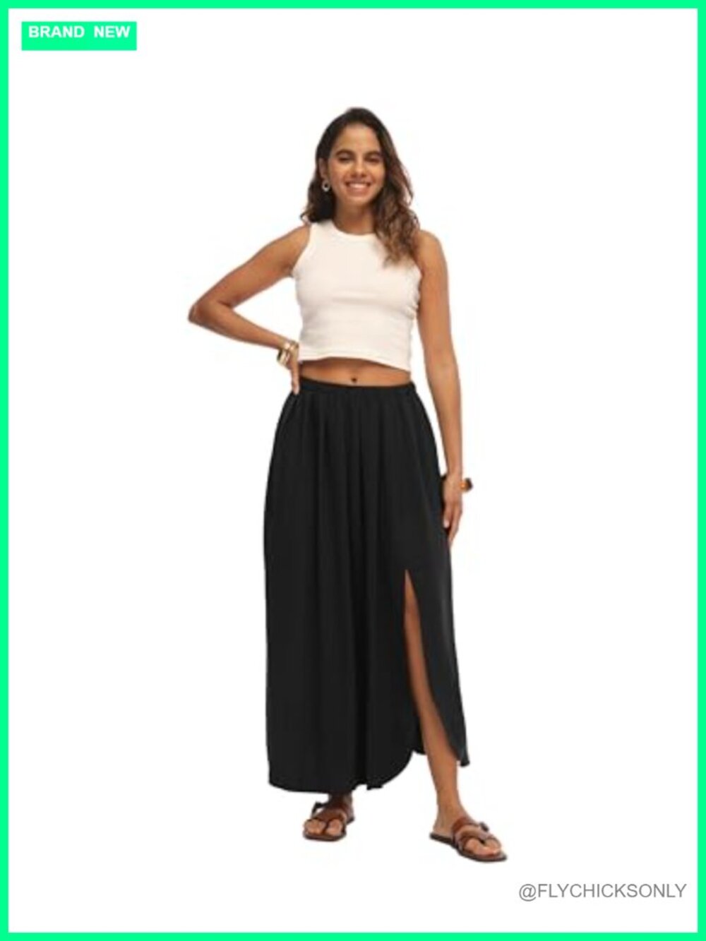 High Waisted Flowy Maxi Skirt with Side Slit - Picture 2 of 6